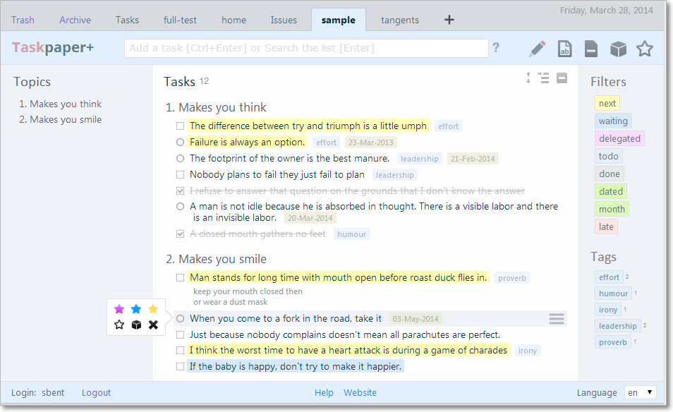 Taskpaper+ Screenshot